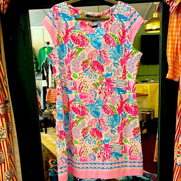 Barbara Erickson Floral Pink and Blue pineapple Women's Dress NWT - Picture 1 of 4